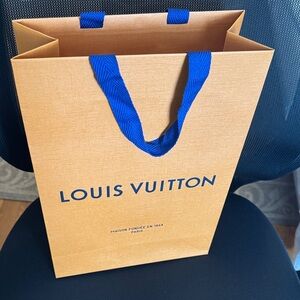 Louis Vuitton Orange shopping Bag with Blue Ribbon
